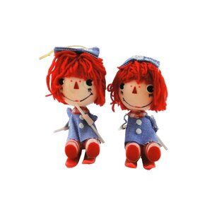 Two (2) Raggedy Ann on Skis Christmas Ornament Made in Japan